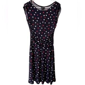En Focus Patriotic Blue Red White Polka Dot Sleeveless Dress size 6P Knee Length
